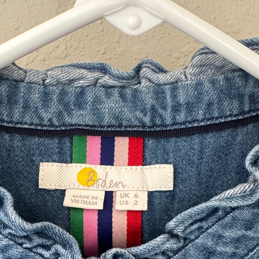 Boden Blue Denim Ruffle Shirt - Picture 2 of 9